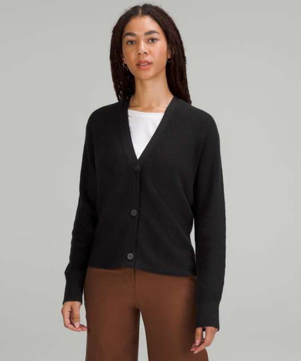 LULULEMON Merino Wool Blend Button Front Cardigan in Black Size 2